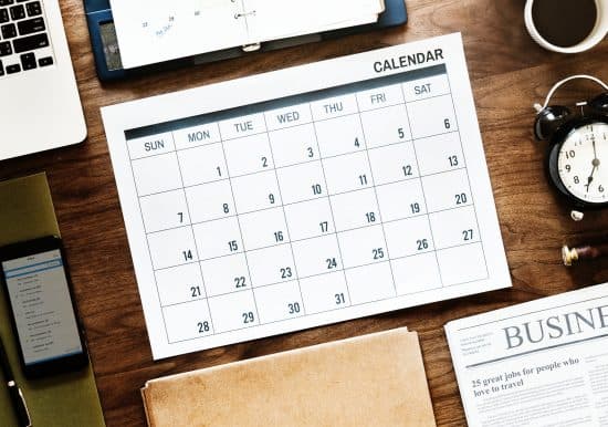 calendar, phone, newspaper, laptop schedule